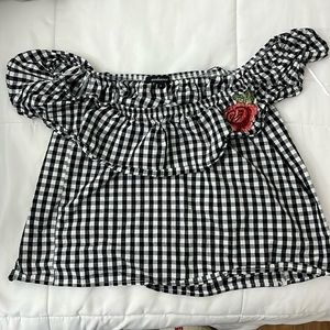 Checkered off the shoulder crop top